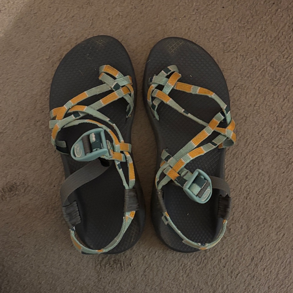 Chaco Black Sandal with Teal and Mint Straps